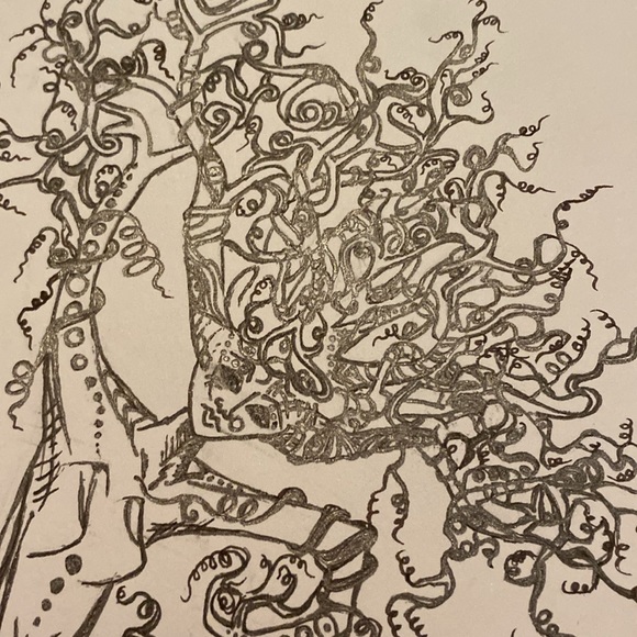 Unframed Original Art Drawing Illustration Tree Lady in Ink & Shimmer Gel Pen - Picture 4 of 4